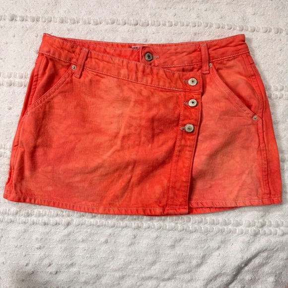 Free People Dresses & Skirts - We The Free Free People Coral Orange Asymmetric Button Denim Mini Skirt Size 30